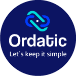 Logo + slogan Ordatic 150x150px negativo redondo